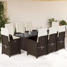 vidaXL 9-részes barna polyrattan kerti étkezőgarnitúra párnákkal kerti bútor