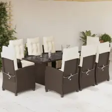 vidaXL 9-részes barna polyrattan kerti étkezőgarnitúra párnákkal kerti bútor