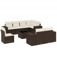 vidaXL 9 részes barna polyrattan kerti ülőgarnitúra párnákkal (3222852) kerti bútor
