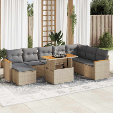 vidaXL 9 részes bézs polyrattan akácfa kerti ülőgarnitúra párnákkal kerti bútor