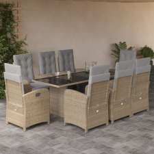 vidaXL 9 részes bézs polyrattan kerti étkezőgarnitúra párnákkal kerti bútor