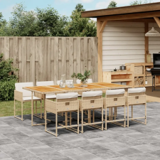 vidaXL 9 részes bézs polyrattan kerti étkezőgarnitúra párnákkal kerti bútor