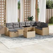 vidaXL 9 részes bézs polyrattan kerti ülőgarnitúra párnákkal kerti bútor