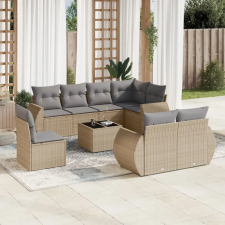 vidaXL 9-részes bézs polyrattan kerti ülőgarnitúra párnákkal kerti bútor