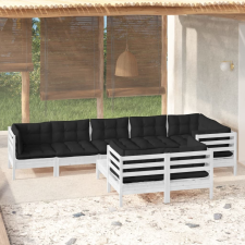 vidaXL 9 részes fehér tömör fenyőfa kerti ülőgarnitúra párnákkal kerti bútor