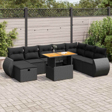 vidaXL 9 részes fekete polyrattan akácfa kerti ülőgarnitúra párnákkal kerti bútor