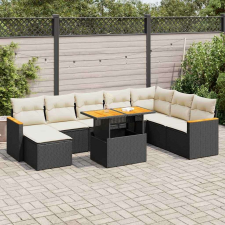 vidaXL 9 részes fekete polyrattan akácfa kerti ülőgarnitúra párnákkal kerti bútor