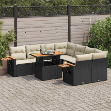 vidaXL 9 részes fekete polyrattan akácfa kerti ülőgarnitúra párnákkal kerti bútor