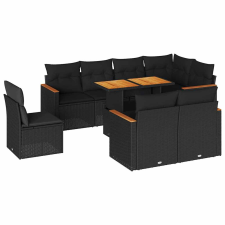 vidaXL 9 részes fekete polyrattan akácfa kerti ülőgarnitúra párnákkal (3327499) kerti bútor