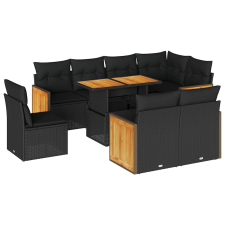 vidaXL 9 részes fekete polyrattan akácfa kerti ülőgarnitúra párnákkal (3327723) kerti bútor