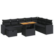 vidaXL 9 részes fekete polyrattan akácfa kerti ülőgarnitúra párnákkal (3328014) kerti bútor