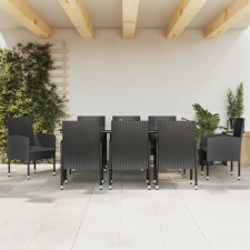 vidaXL 9 részes fekete polyrattan és acél kerti étkezőgarnitúra kerti bútor