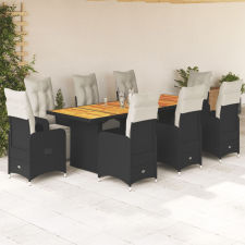vidaXL 9 részes fekete polyrattan kerti bisztrógarnitúra párnákkal kerti bútor
