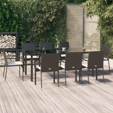 vidaXL 9 részes fekete polyrattan kerti étkezőgarnitúra párnákkal kerti bútor