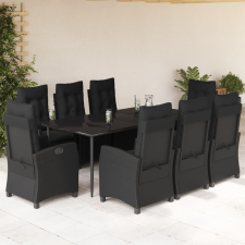 vidaXL 9 részes fekete polyrattan kerti étkezőgarnitúra párnákkal kerti bútor