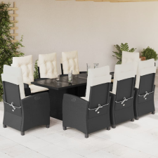 vidaXL 9 részes fekete polyrattan kerti étkezőgarnitúra párnákkal kerti bútor
