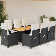 vidaXL 9 részes fekete polyrattan kerti étkezőgarnitúra párnákkal kerti bútor