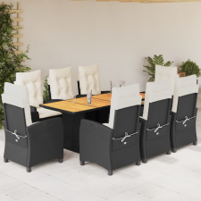 vidaXL 9 részes fekete polyrattan kerti étkezőgarnitúra párnákkal kerti bútor