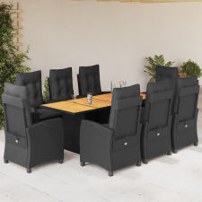 vidaXL 9 részes fekete polyrattan kerti étkezőgarnitúra párnákkal kerti bútor