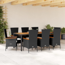 vidaXL 9 részes fekete polyrattan kerti étkezőgarnitúra párnákkal kerti bútor