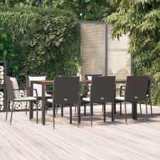 vidaXL 9 részes fekete polyrattan kerti étkezőgarnitúra párnákkal kerti bútor