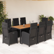 vidaXL 9 részes fekete polyrattan kerti étkezőgarnitúra párnákkal kerti bútor