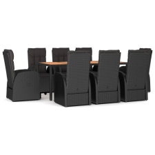 vidaXL 9 részes fekete polyrattan kerti étkezőgarnitúra párnákkal (3157604) kerti bútor