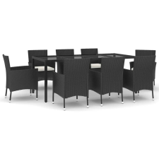 vidaXL 9 részes fekete polyrattan kerti étkezőgarnitúra párnákkal (3187322) kerti bútor