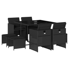vidaXL 9 részes fekete polyrattan kerti étkezőgarnitúra párnákkal (3210595) kerti bútor