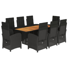vidaXL 9 részes fekete polyrattan kerti étkezőgarnitúra párnákkal (3212505) kerti bútor