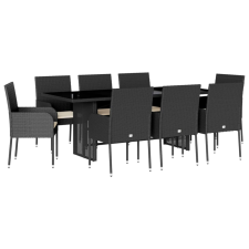 vidaXL 9 részes fekete polyrattan kerti étkezőgarnitúra párnákkal (3213507) kerti bútor