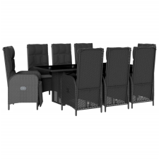 vidaXL 9 részes fekete polyrattan kerti étkezőgarnitúra párnákkal (3213526) kerti bútor