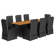 vidaXL 9 részes fekete polyrattan kerti étkezőgarnitúra párnákkal (3277635) kerti bútor