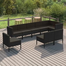 vidaXL 9 részes fekete polyrattan kerti ülőgarnitúra párnákkal kerti bútor