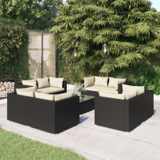 vidaXL 9-részes fekete polyrattan kerti ülőgarnitúra párnákkal kerti bútor
