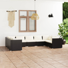 vidaXL 9-részes fekete polyrattan kerti ülőgarnitúra párnákkal kerti bútor