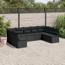vidaXL 9 részes fekete polyrattan kerti ülőgarnitúra párnákkal kerti bútor