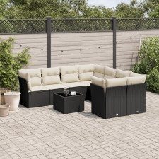 vidaXL 9 részes fekete polyrattan kerti ülőgarnitúra párnákkal kerti bútor