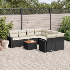 vidaXL 9 részes fekete polyrattan kerti ülőgarnitúra párnákkal kerti bútor
