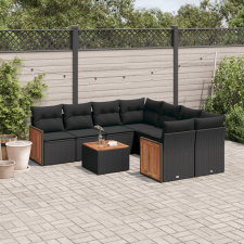 vidaXL 9 részes fekete polyrattan kerti ülőgarnitúra párnákkal kerti bútor