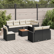 vidaXL 9 részes fekete polyrattan kerti ülőgarnitúra párnákkal kerti bútor