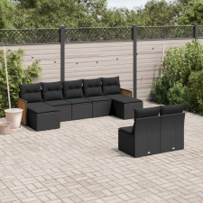 vidaXL 9 részes fekete polyrattan kerti ülőgarnitúra párnákkal kerti bútor