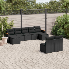 vidaXL 9 részes fekete polyrattan kerti ülőgarnitúra párnákkal kerti bútor