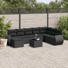 vidaXL 9 részes fekete polyrattan kerti ülőgarnitúra párnákkal kerti bútor
