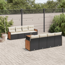 vidaXL 9 részes fekete polyrattan kerti ülőgarnitúra párnákkal kerti bútor