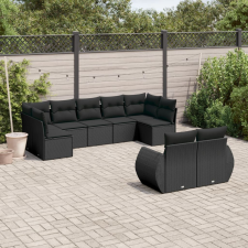 vidaXL 9 részes fekete polyrattan kerti ülőgarnitúra párnákkal kerti bútor