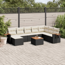 vidaXL 9 részes fekete polyrattan kerti ülőgarnitúra párnákkal kerti bútor