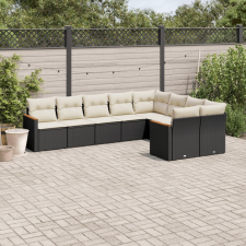 vidaXL 9 részes fekete polyrattan kerti ülőgarnitúra párnákkal kerti bútor