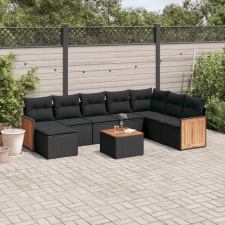 vidaXL 9 részes fekete polyrattan kerti ülőgarnitúra párnákkal kerti bútor
