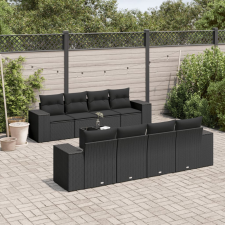 vidaXL 9 részes fekete polyrattan kerti ülőgarnitúra párnákkal kerti bútor